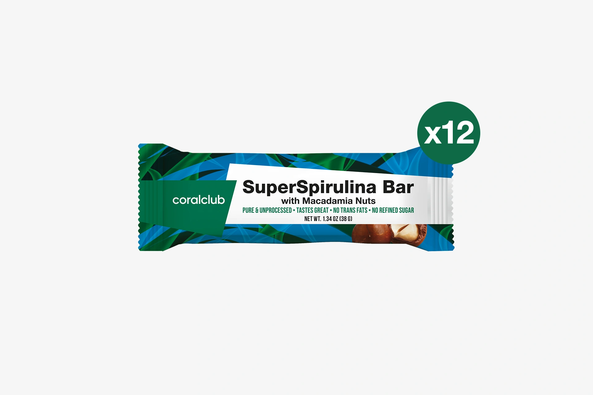 SuperSpirulina Bar with Macadamia Nuts, box of 12
